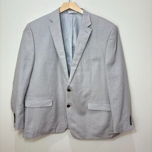 Chaps 100% Linen Blazer Men 50R Gray Sport Coat Jacket Preppy Beach Cruise